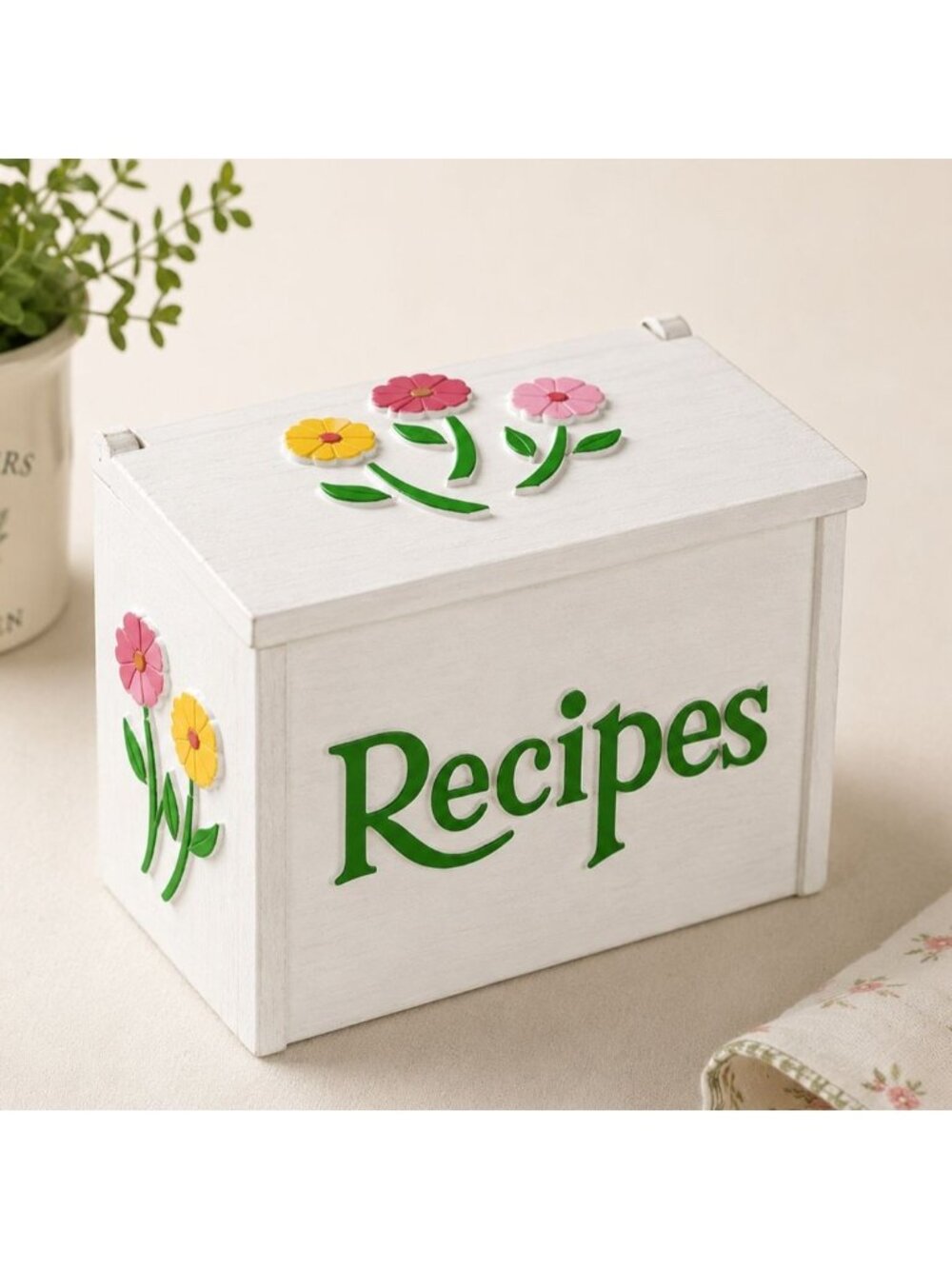 Vintage FTD Recipe Card Box Retro USA Floral Hinged Lid Holder Kitchen Storage